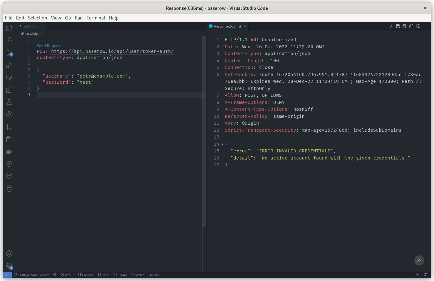 REST Client for Visual Studio Code in action